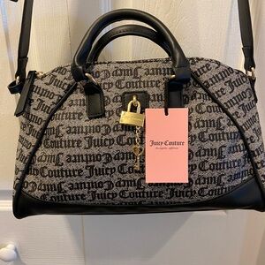Juicy Couture Black and Gray Satchel with Monogram Print
